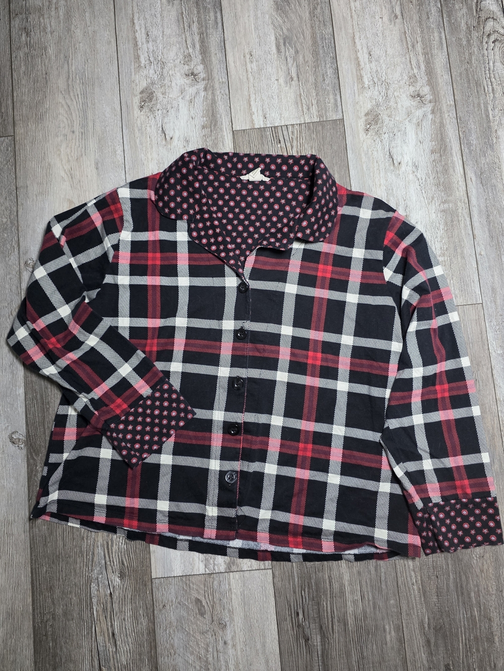 Vera Bradley Plaid & Floral  Long-sleeved Button-down Pajama Top Sz XL